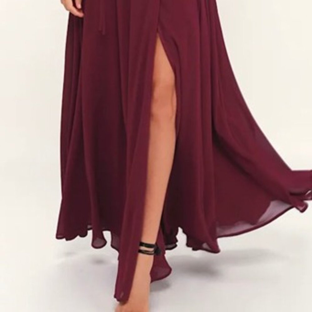 NWT Lulu's Red Wrap Gown with Ruffled Hem and Bishop Sleeves Large - Picture 4 of 12